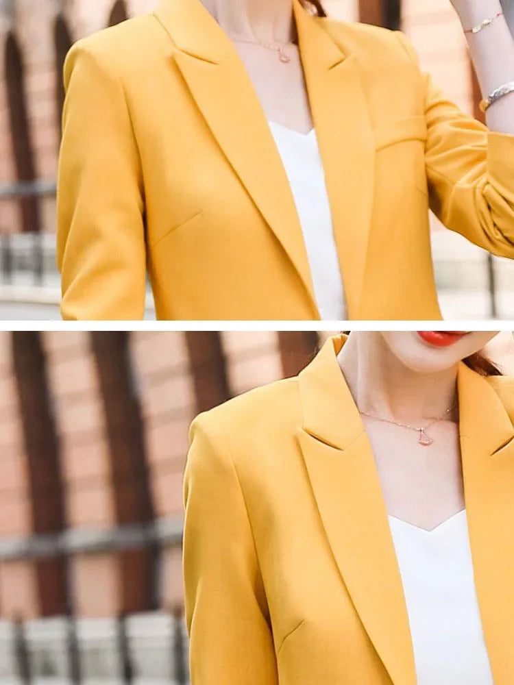 Korean Formal Skinny Long Sleeve Cardigan Tops Blazer Conjuntos Ol High Waist Straight Pants Outfit Women Office 2 Pieces Sets