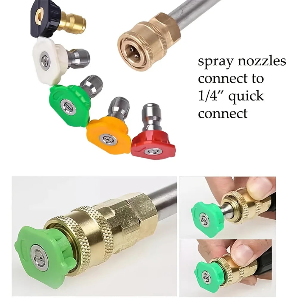 Cleaner Attachment, 30/90/270Degree, Extension Wand Angled for Gutter Cleaning with 5 Spray Nozzle Tips, 1/4 Inch Quick Connect