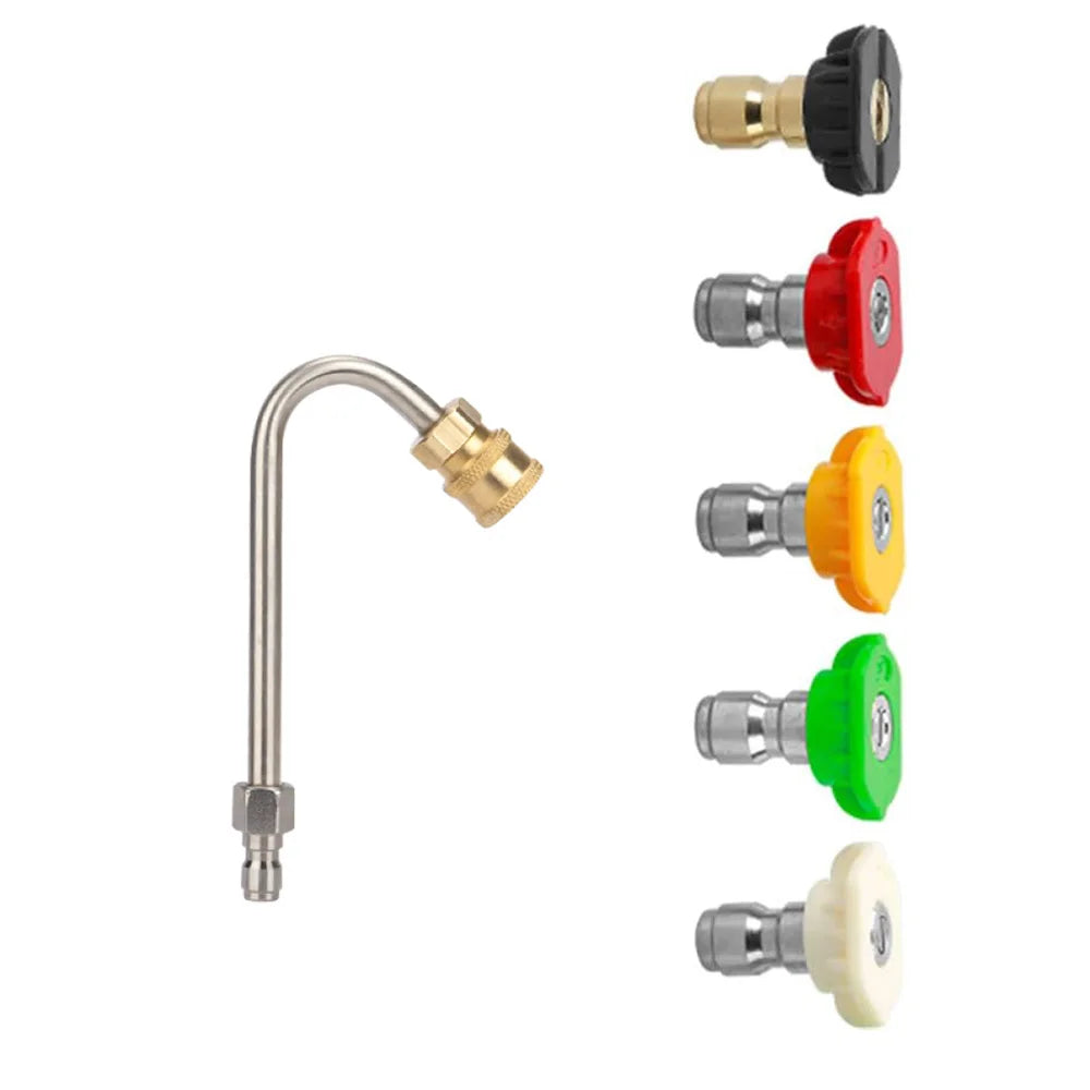 Cleaner Attachment, 30/90/270Degree, Extension Wand Angled for Gutter Cleaning with 5 Spray Nozzle Tips, 1/4 Inch Quick Connect