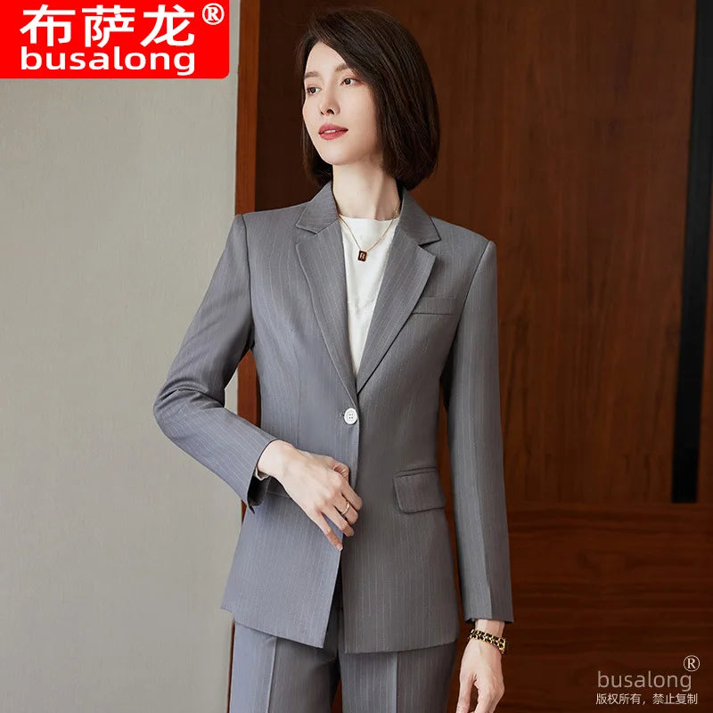 2023Spring and Autumn Long SleeveOLProfessional Women's Suit Blazer and Pants Business Formal Wear Elegant Fashion Set Workwear