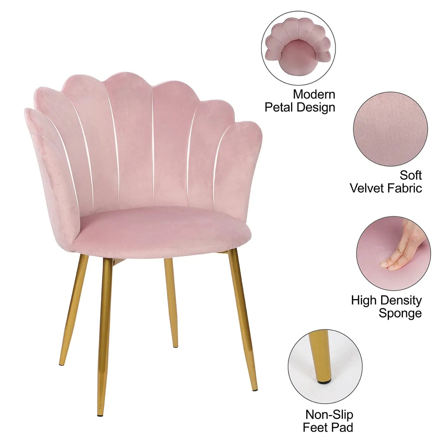 Modern Armchair Tub Chair, Velvet Vanity Dressing Table Chair with Curved High Back and Gold Plating Metal Legs for Bedroom, Liv