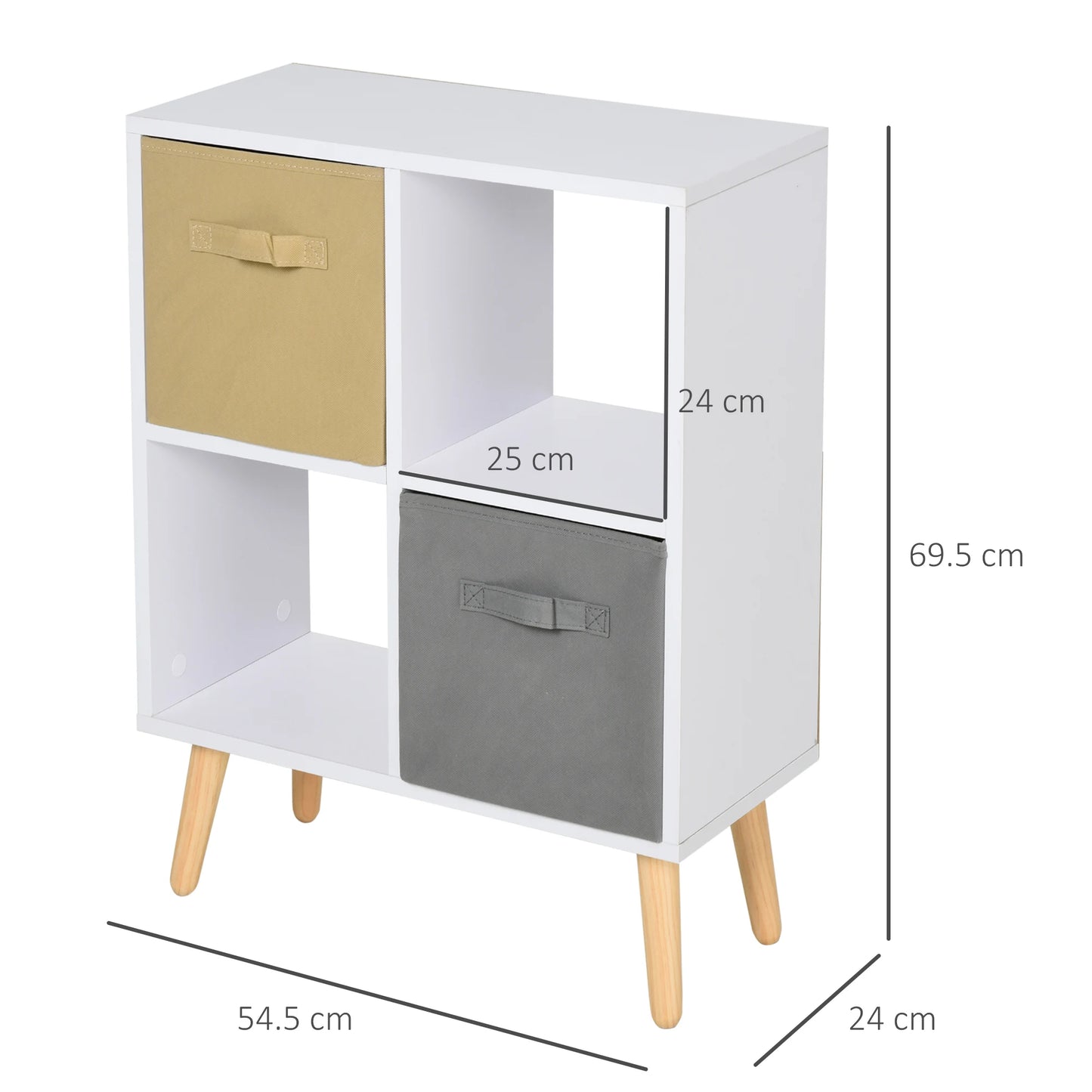 HOMCOM Freestanding 4 Cube Storage Cabinet Unit Bookcase w/ 2 Drawer