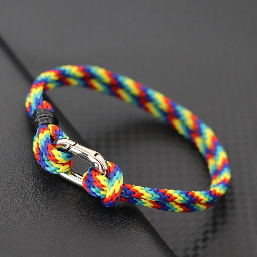 Multicolor Handcrafted Rope Bracelet Men Double Layer Detachable Buckle Ethnic Fabric Braided Wish Braclet Outdoor Camping Joias