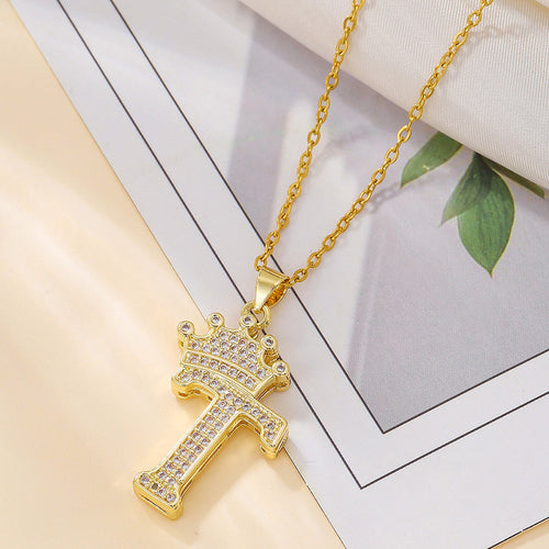 1PCS Fashionable Gold Diamond Crown Uppercase Letter Popular Pendant
