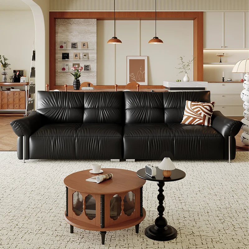 Leather sofa living room French retro style first layer cowhide high backrest cloud sofa antique style