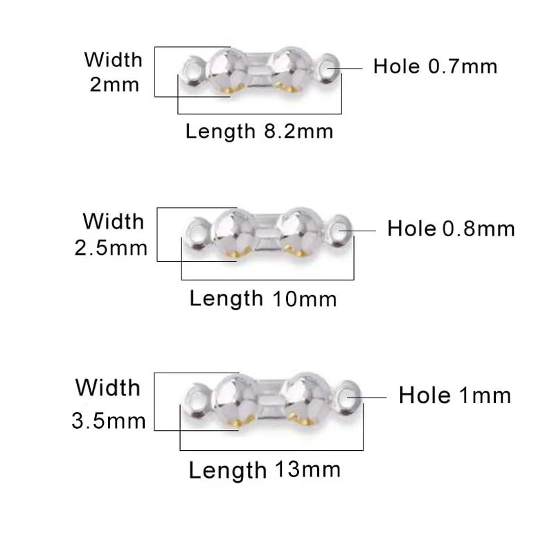 10pcs Genuine Real Pure Solid 925 Sterling Silver Closure End Beads Clasps Clips Gold Crimp Connector DIY Jewelry Making Finding