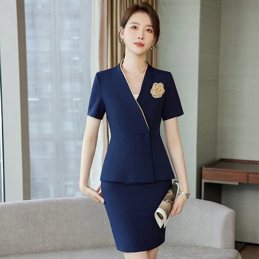 Professional Outfit Elegant Goddess Style Summer Hotel Front Desk Uniform Sales Office Suit Women Short Sleeve Jewelry Store Wor