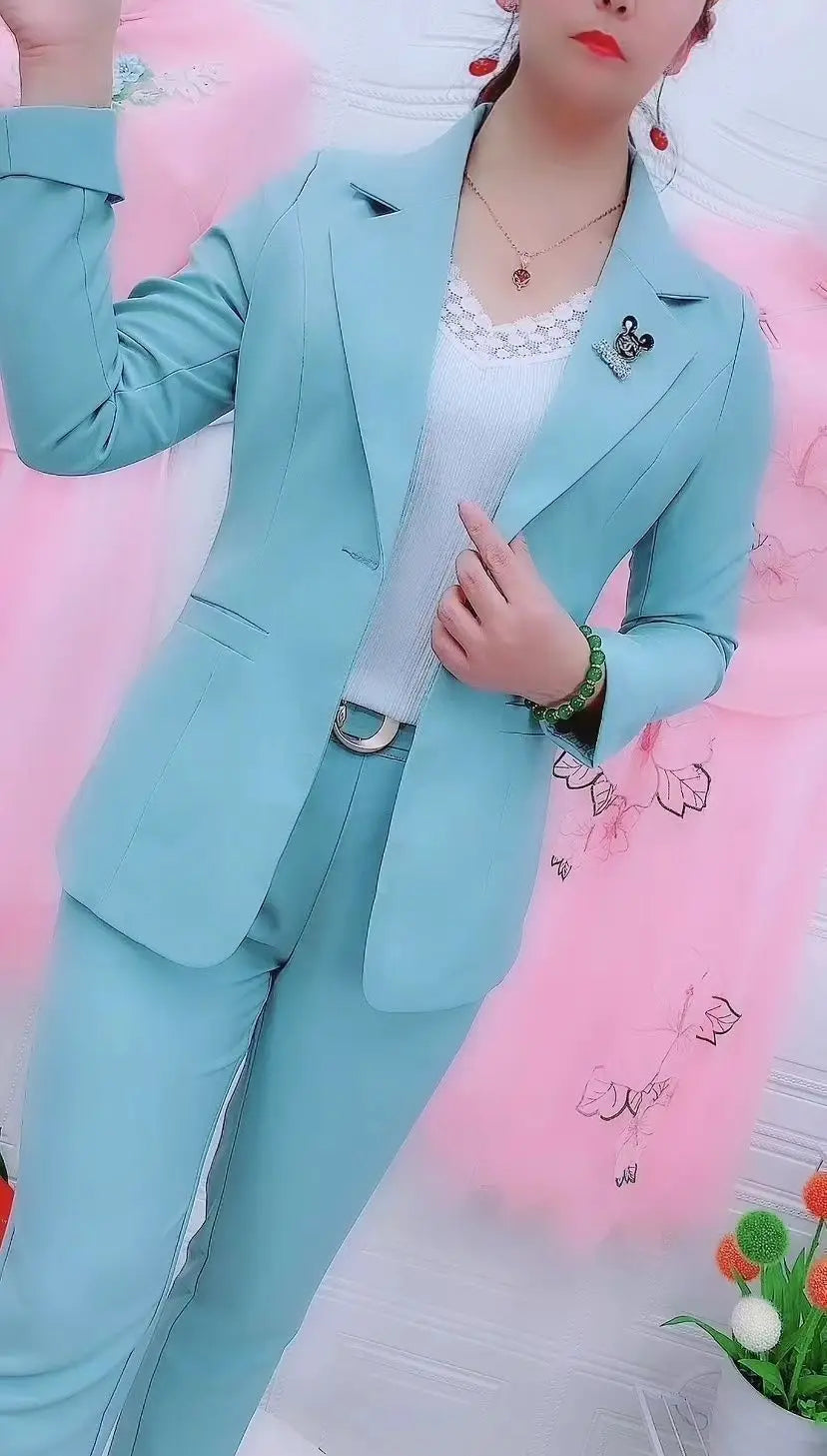 2023 New Candy Color Slim Fit Jacket Blazer Wide Leg Pants Two Piece Elegant Women's Pants Suit Office Outfits Summer Clothing