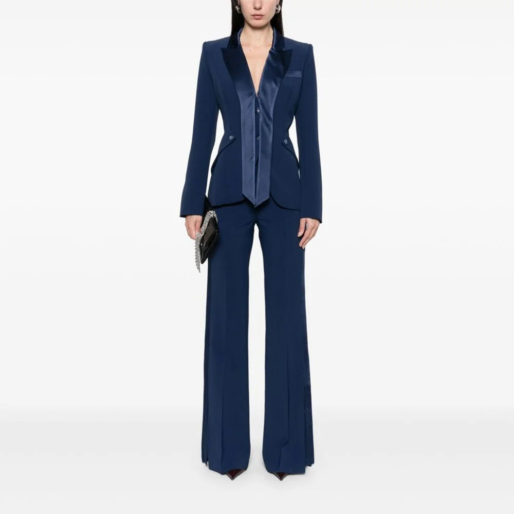 2 Pieces Women Suit Unique Neck Design Stylish Lady Blazer Set Smart Casual Work Commute Office Female Clothing