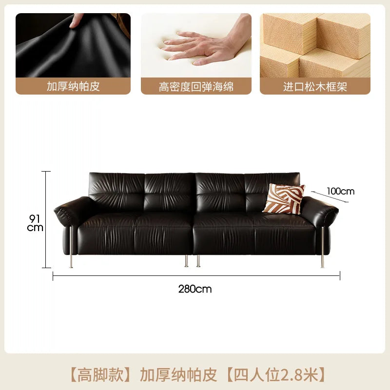 Leather sofa living room French retro style first layer cowhide high backrest cloud sofa antique style
