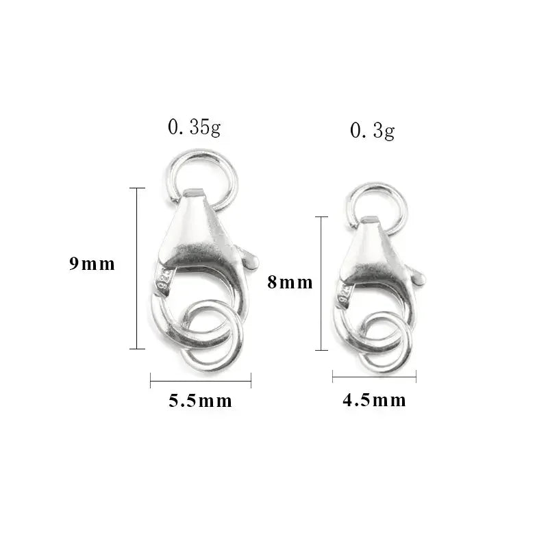 2pcs 925 Sterling Silver Lobster Clasp with Closed Jump Rings Necklace Clasps Lobster Claw Clasp for Jewelry Making DIY