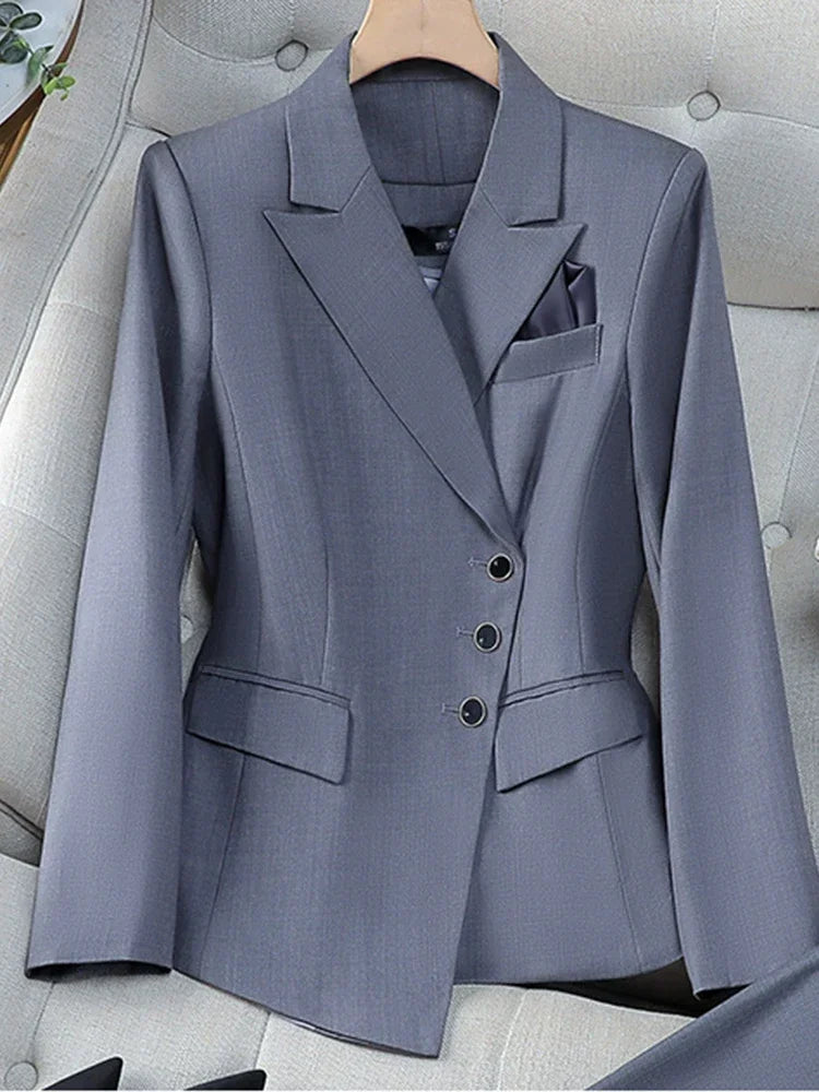 2025 New All Season Elegant 2 Piece Set for Women Pants with Single Breasted Zipper Casual Shirt Sleeve Office Business Workwea