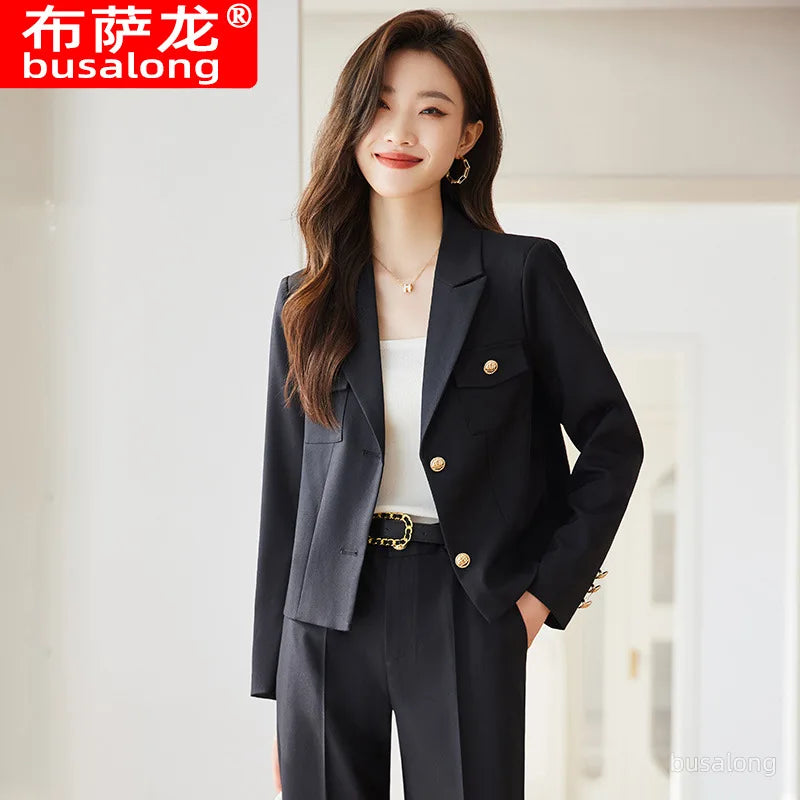 Long Sleeve Blazer Women's Professional Suit Spring Autumn Elegant Slim Fit Fashion Set Women's Workwear Business Formal Wear