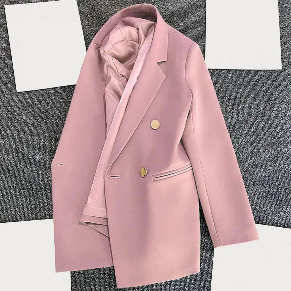 Commuting Style Suit Coat Elegant Lapel Double Breasted Suit Coat for Men Business Outwear with Pockets Solid Color Spring
