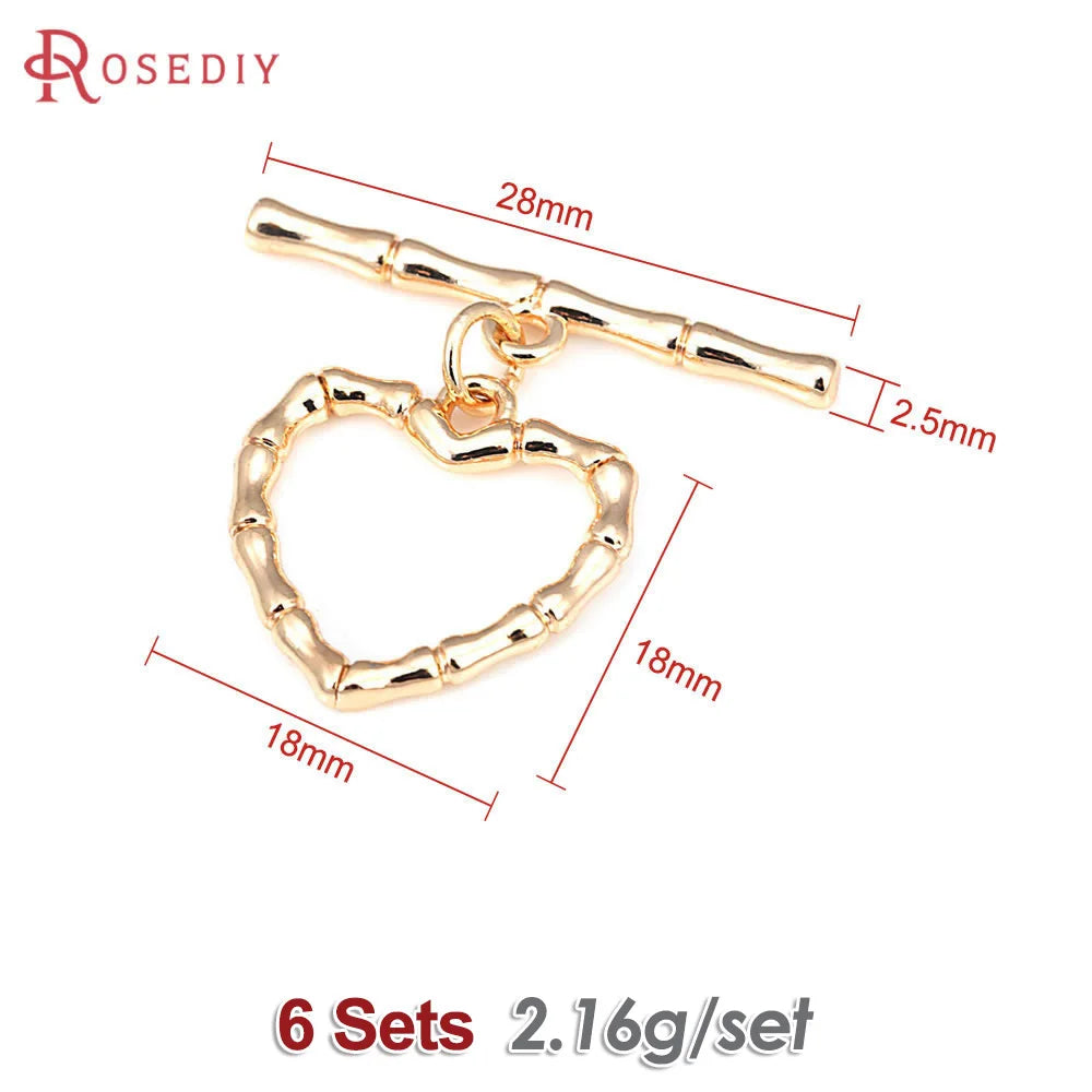 18K Gold Color Brass Round Shape Heart O Toggle Clasps Bracelet Connect Clasps Diy Jewelry Making Supplies Accessories for Women