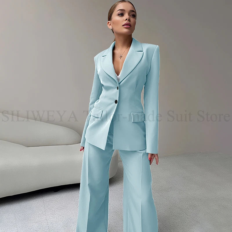 2024 Elegant Women Suit Two Piece Jacket Pants Single Breasted Female Clothing Slim Fit Formal Office Lady Wear Blazer Set