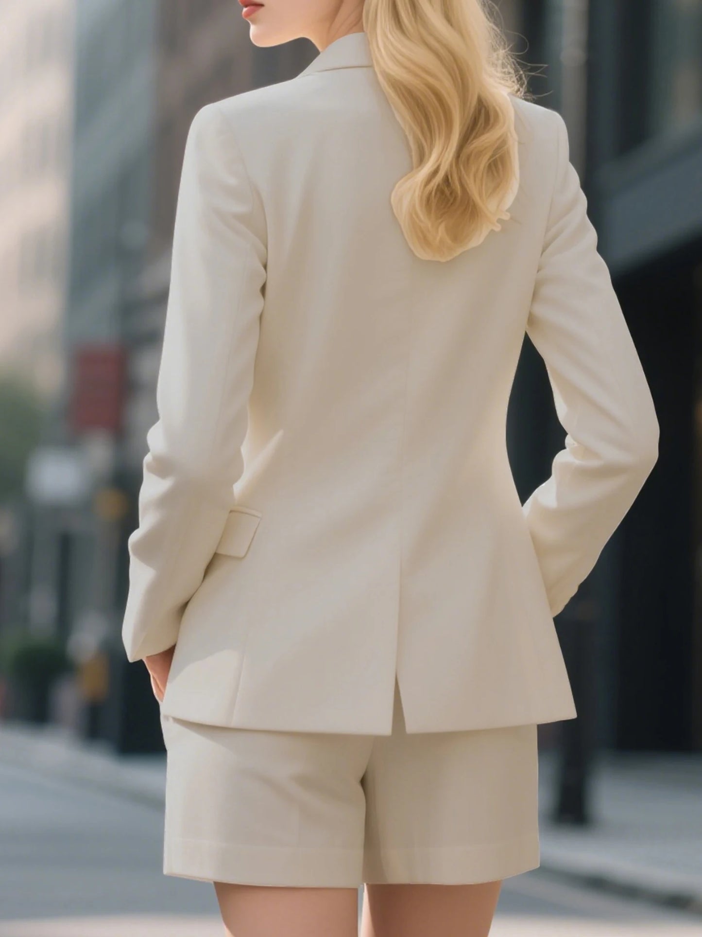 Elegant Casual Women Two Piece Set Long Sleeved Blazer And Short Pant Suits Business Outfit