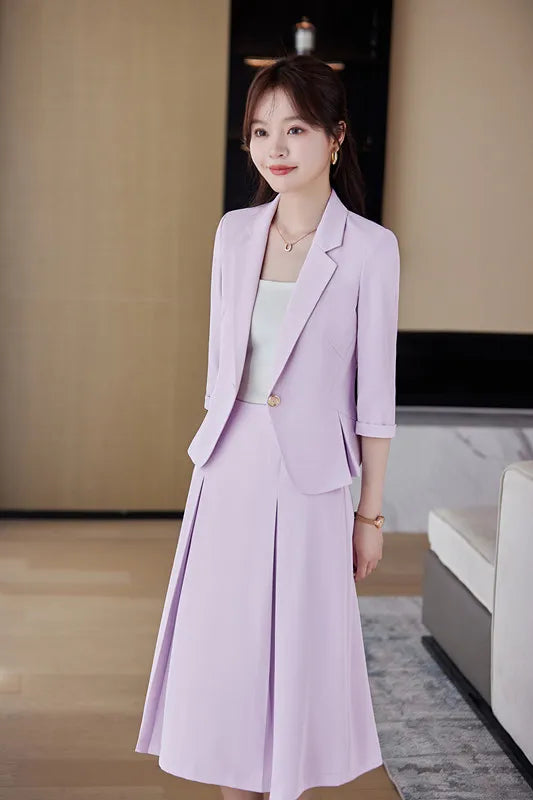 NAVIU Women Skirt Suits Spring Summer Solid Color Skirt Suits Jacket Single Button Ladies Clothes Sale Dropshipping
