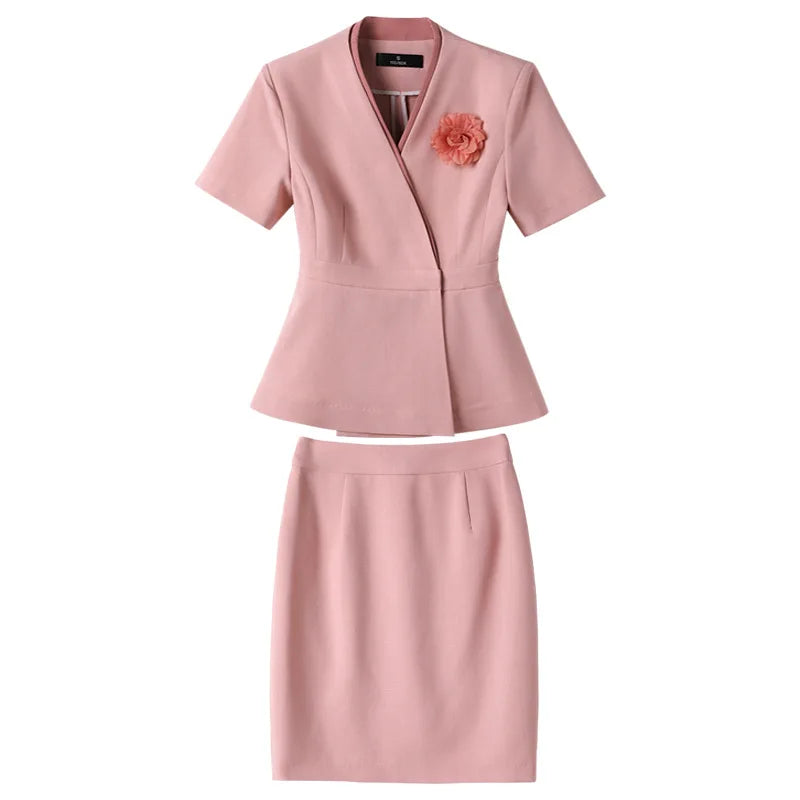 Professional Outfit Elegant Goddess Style Summer Hotel Front Desk Uniform Sales Office Suit Women Short Sleeve Jewelry Store Wor