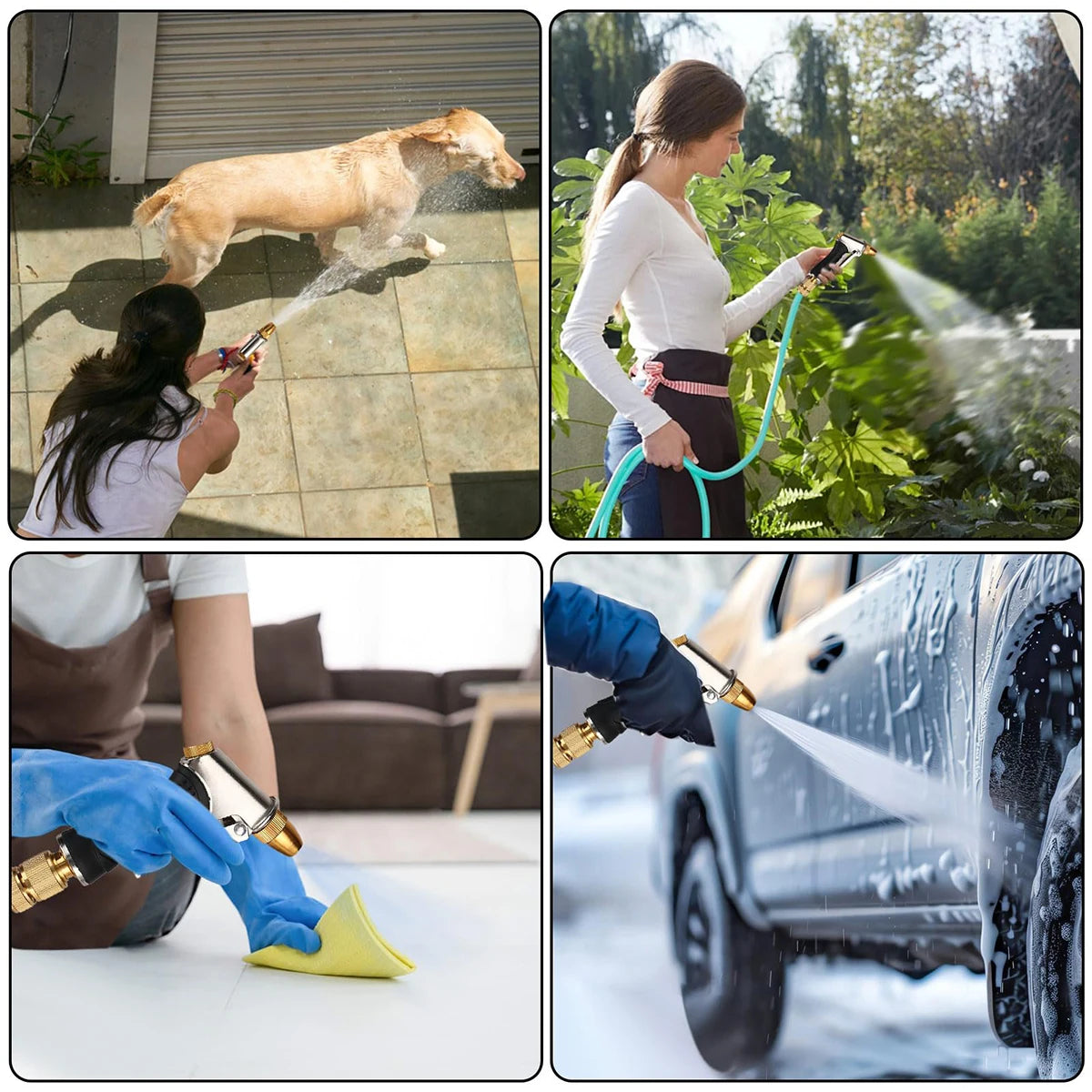 "Metal Nozzle Adjustable Garden Water Gun - Multi-Function Spray Gun for Plant Watering Car Washing Pet Shower Outdoor Cleaning
