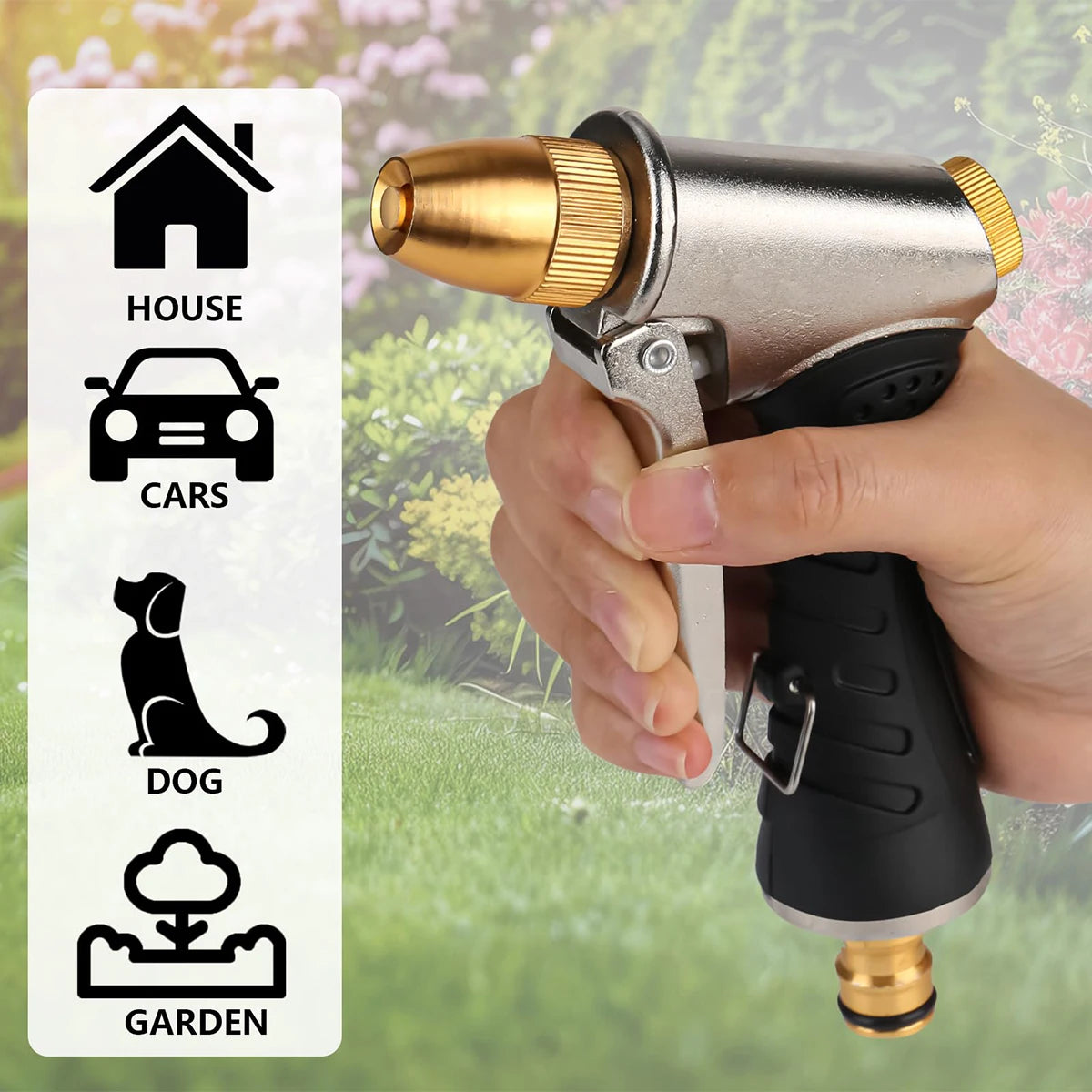 "Metal Nozzle Adjustable Garden Water Gun - Multi-Function Spray Gun for Plant Watering Car Washing Pet Shower Outdoor Cleaning
