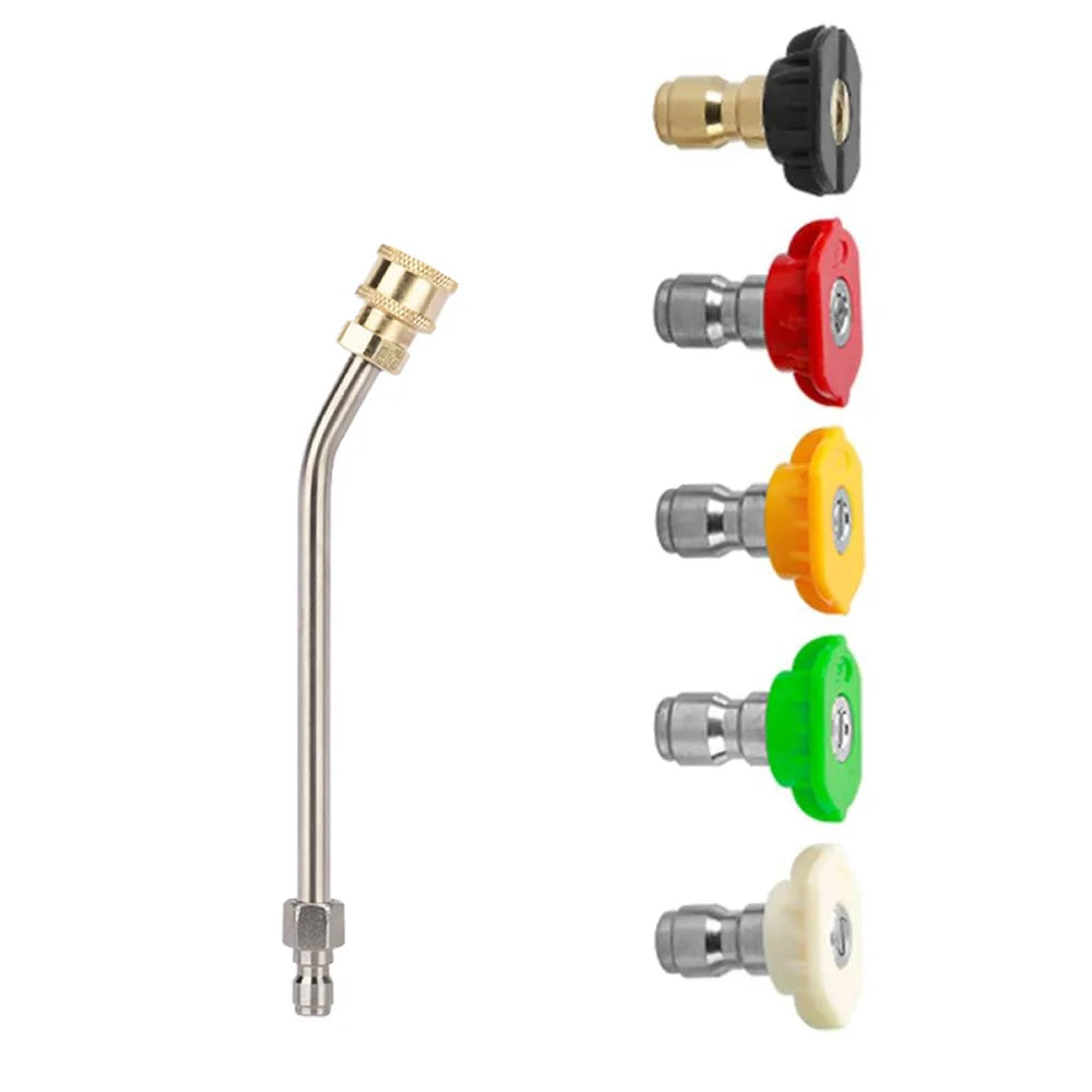 Cleaner Attachment, 30/90/270Degree, Extension Wand Angled for Gutter Cleaning with 5 Spray Nozzle Tips, 1/4 Inch Quick Connect