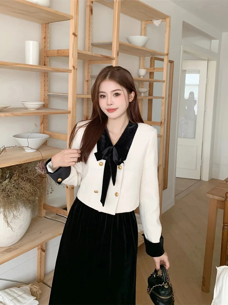 Insozkdg Winter New Elegant 2 Piece Sets Womens Vintage Black Blazer Skirts Suit Femme Outfits Autumn Korean Fashion Y2k Clothes