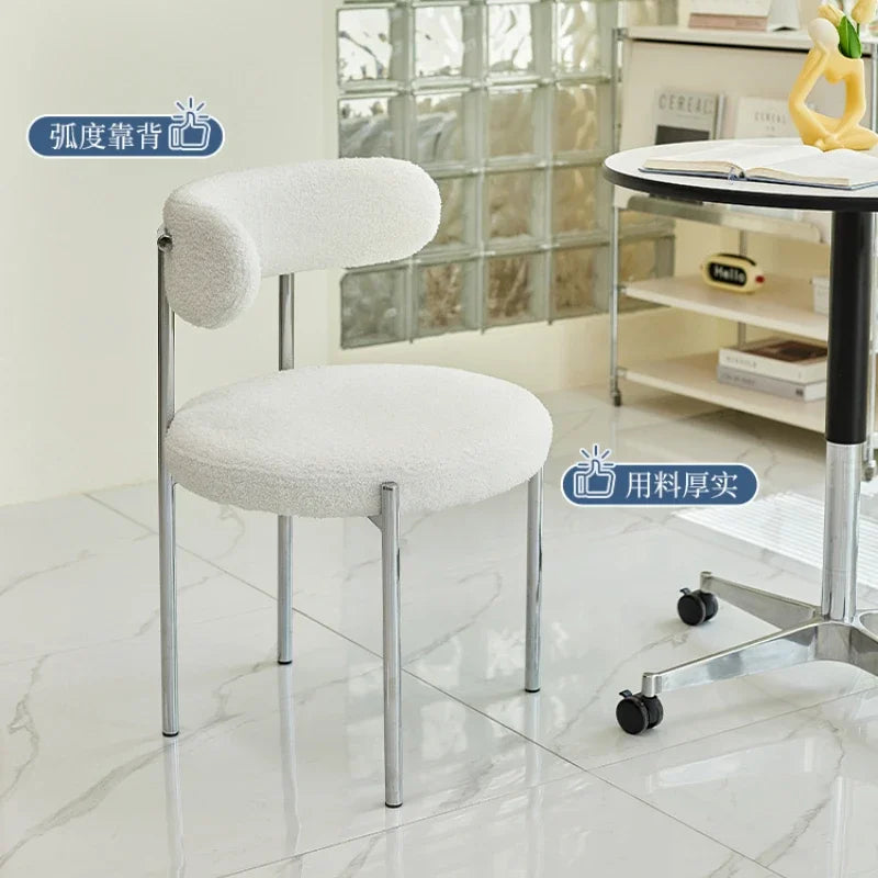 Modern cream style light French style home backrest chair,home bedroom desk chair,cream style lamb velvet dining table and chair