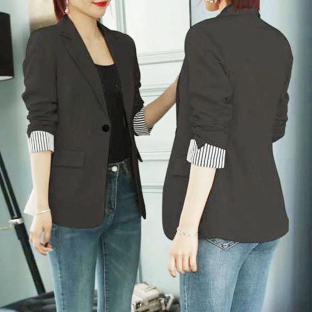 Classic Stripe Elegant Suit Jacket Casual Long Sleeve Suit Coat Women Loose College Clothes Professional Office Blazer Women