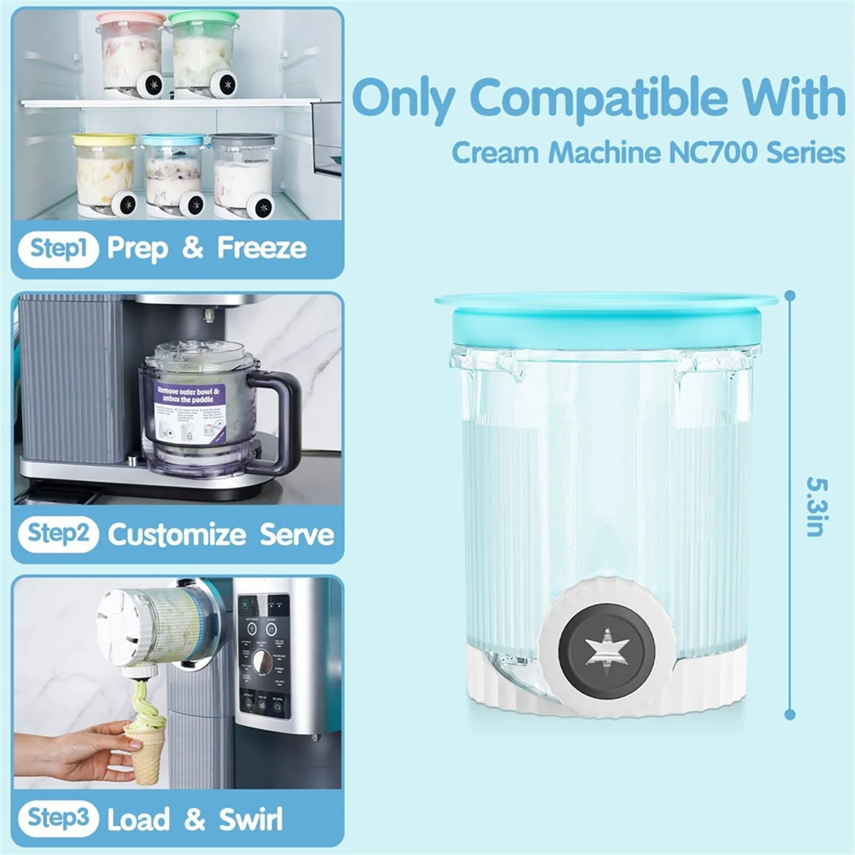 NOCM Cream Swirl Pints for Ice Cream Maker NC700 -4 Pack,Containers for Swirl Soft Ice Cream Makers