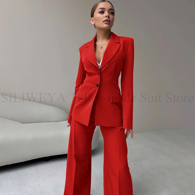 2024 Elegant Women Suit Two Piece Jacket Pants Single Breasted Female Clothing Slim Fit Formal Office Lady Wear Blazer Set