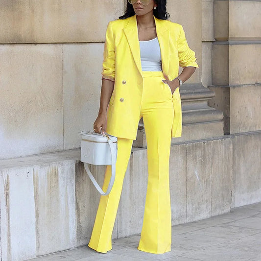 New Autumn Winter 2 Piece Outfits For Women Blazer Jackets High Waisted Straight Leg Pants Suits Set Business Casual Office 2025