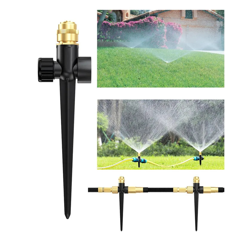Yieryi 360° Adjustable Garden Sprinkler With Brass Nozzle Metal Spike Lawn Water Sprayer For Irrigation Hose Connector Included