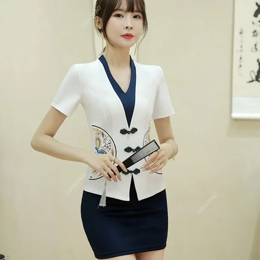 Massage Work Clothes Hotel Front Desk Beauty Salon Nail Technician Uniform Short Skirt Suit Professional Esthetician Overalls