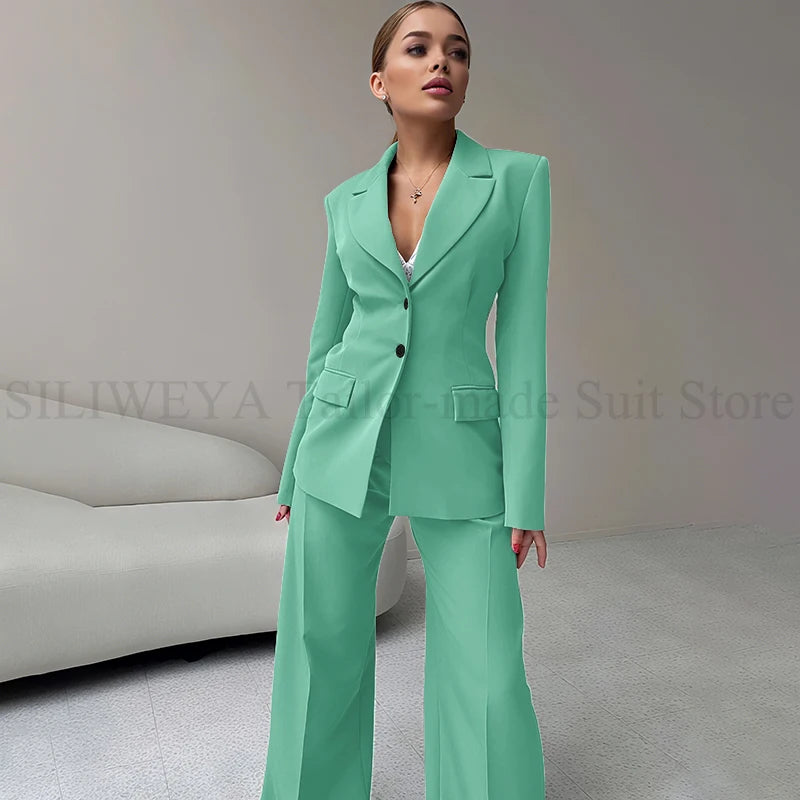 2024 Elegant Women Suit Two Piece Jacket Pants Single Breasted Female Clothing Slim Fit Formal Office Lady Wear Blazer Set