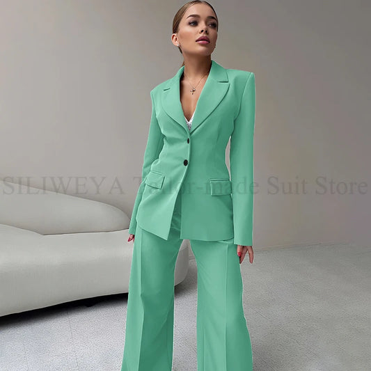 2024 Elegant Women Suit Two Piece Jacket Pants Single Breasted Female Clothing Slim Fit Formal Office Lady Wear Blazer Set
