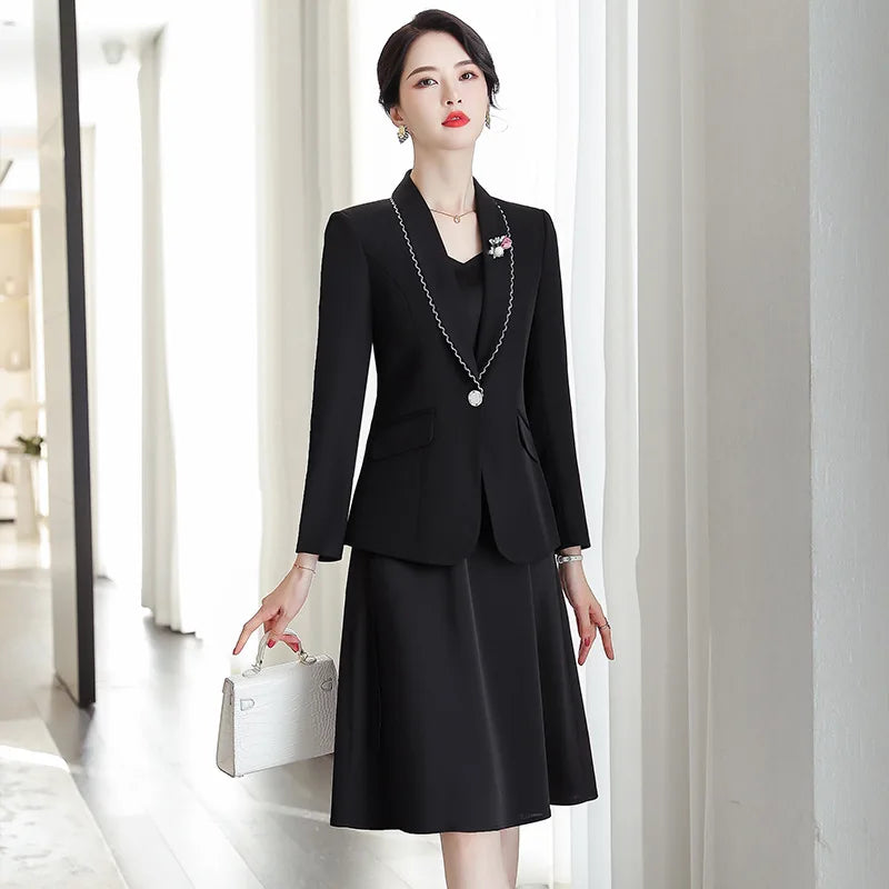 Blazer Inner Layer Matching Dress Two-Piece Set Women's Business Professional Suit Dress Workwear ElegantOL