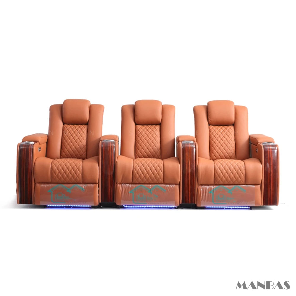 Luxury Dual Motors Electric Reclining Home Theater Seating – Adjustable Genuine Leather Recliner Chairs with Cup Holder, Massage