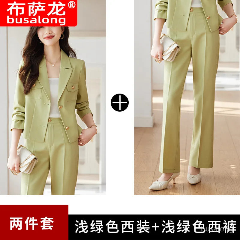 Long Sleeve Blazer Women's Professional Suit Spring Autumn Elegant Slim Fit Fashion Set Women's Workwear Business Formal Wear