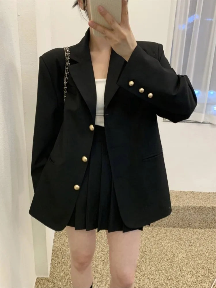 Fashion Women Vintage Chic Blazer Two Pieces Set Casual Loose Jackets Coat Mini Skirts Suit Female Elegant Korean Formal Outfit