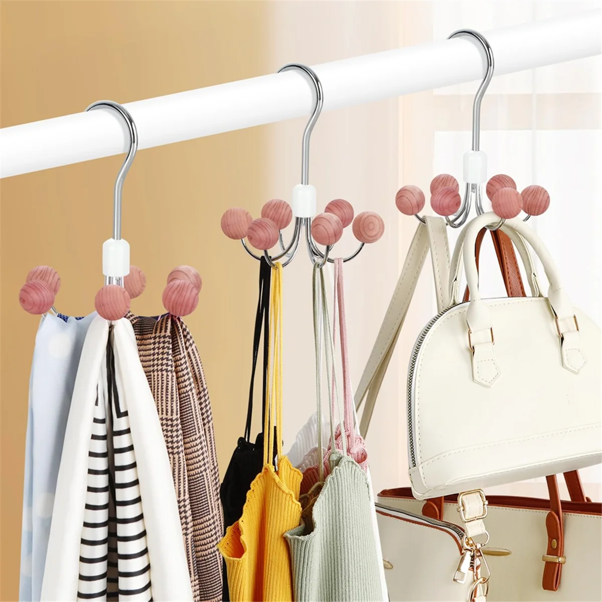NOCM Hoodie Hangers 2-Pack with 6 Balls, 360°Swivel Purse Hanger, Scarf Hanger, Closet Hooks, Handbag Organizer, Bra Hanger