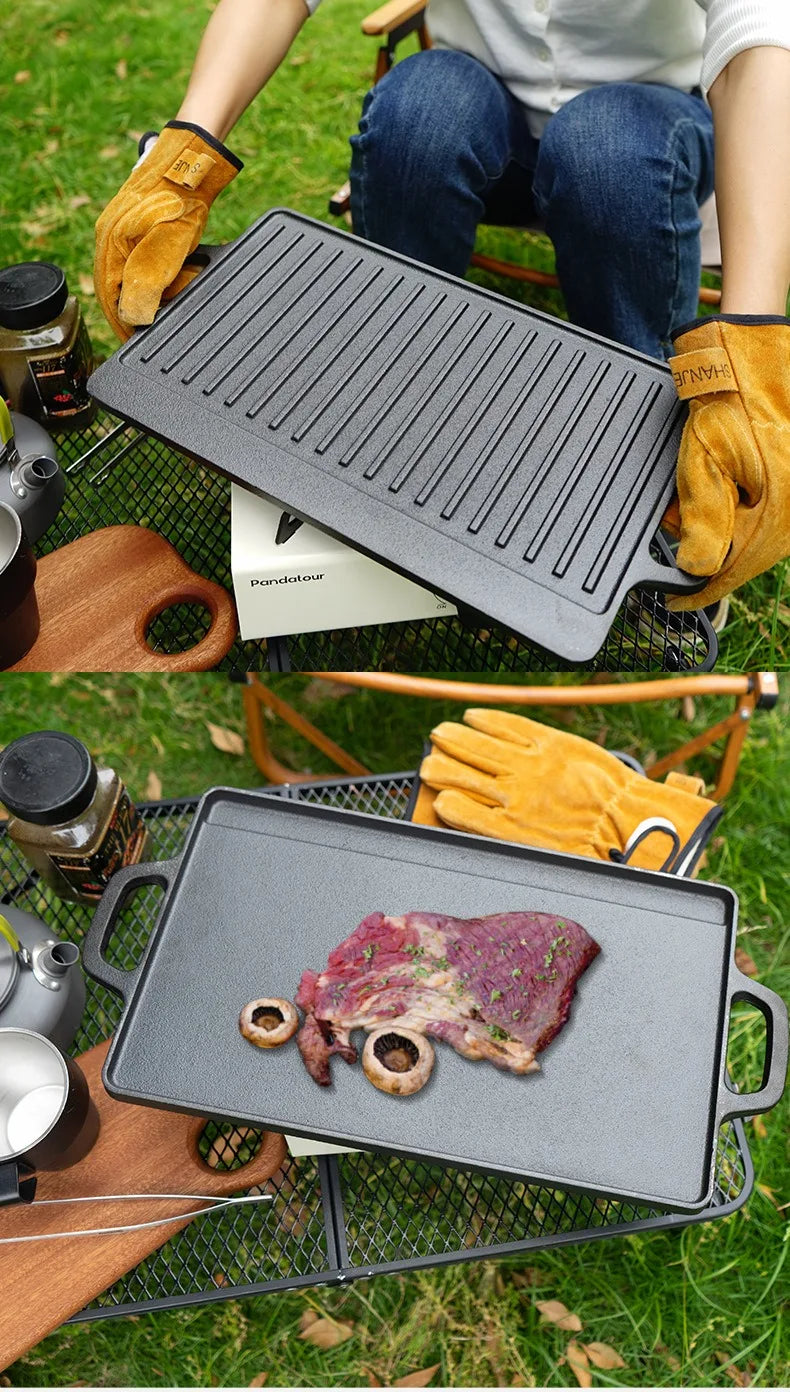 Outdoor Camping Barbecue Plate Korean Barbecue Plate Double-sided Teppanyaki Fried Steak Gas Induction Cooker Baking Tray