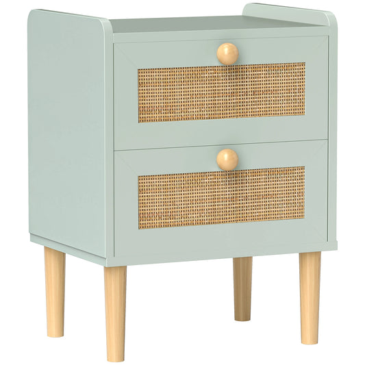 HOMCOM Boho Rattan Bedroom Chest of Drawers, 2 Drawer Dresser, Light Blue