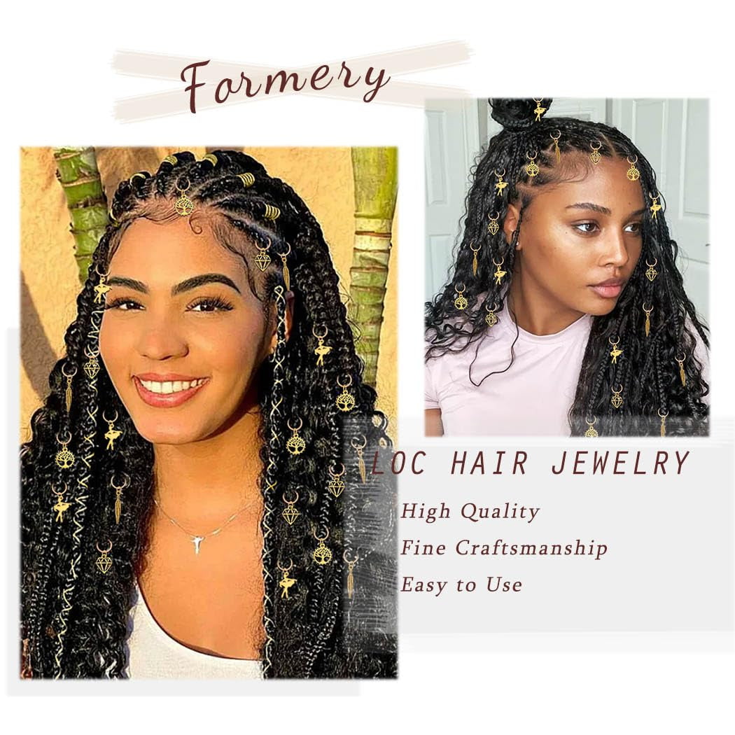 Feather Braid Hair Charms Gold Tree of Life Loc Jewelry Diamond African Dreadlock Accessories for Black Women (20PCS)