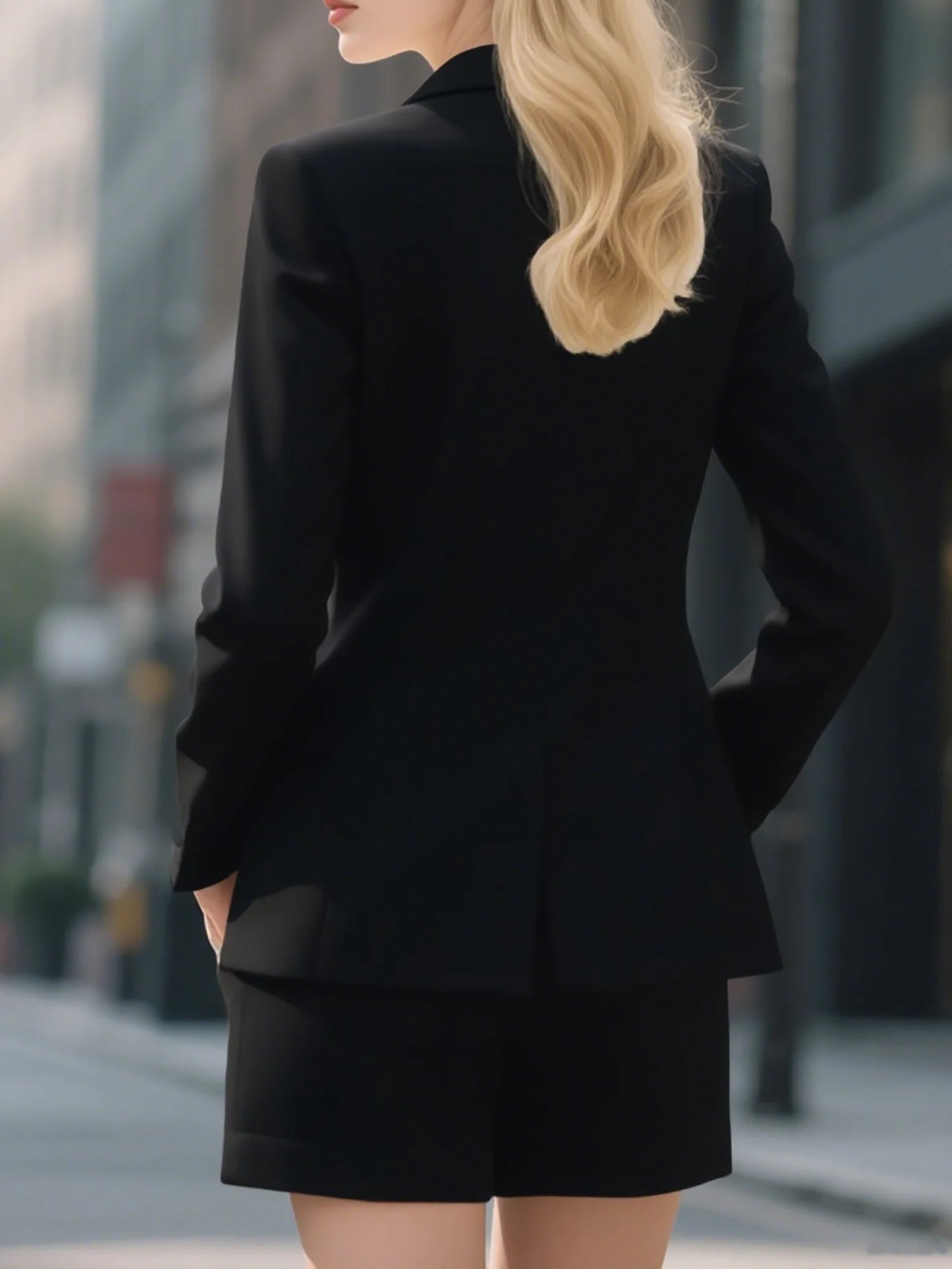 Elegant Casual Women Two Piece Set Long Sleeved Blazer And Short Pant Suits Business Outfit