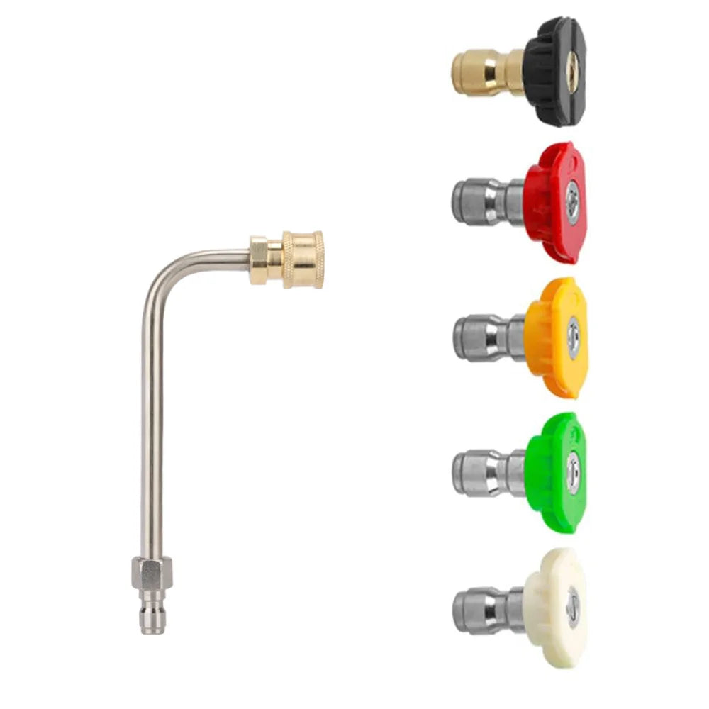 Cleaner Attachment, 30/90/270Degree, Extension Wand Angled for Gutter Cleaning with 5 Spray Nozzle Tips, 1/4 Inch Quick Connect