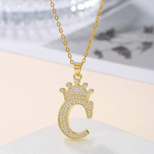 1PCS Fashionable Gold Diamond Crown Uppercase Letter Popular Pendant
