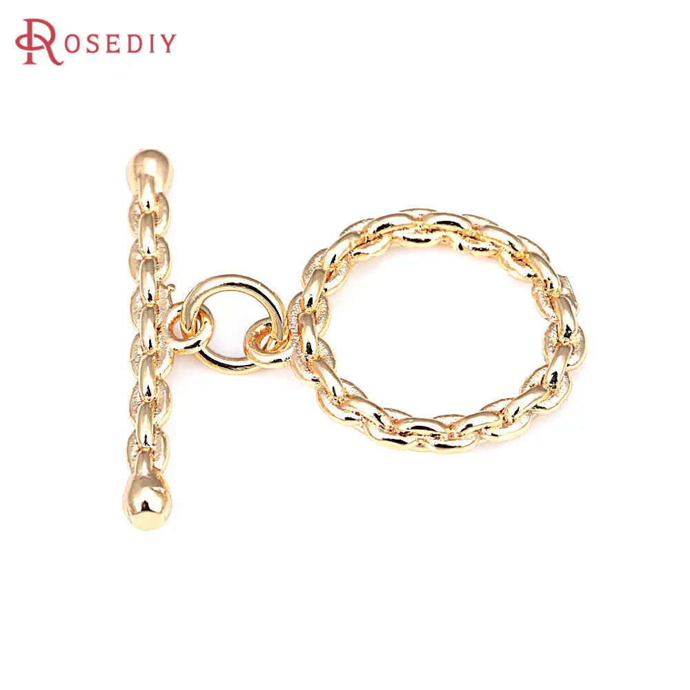 18K Gold Color Brass Round Shape Heart O Toggle Clasps Bracelet Connect Clasps Diy Jewelry Making Supplies Accessories for Women
