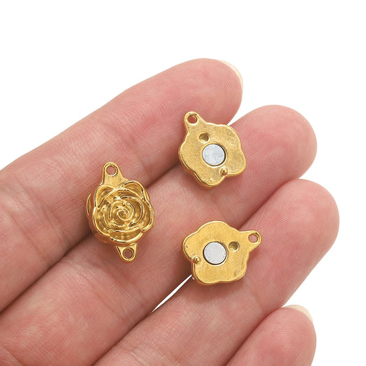 2pcs Stainless Steel Rose Flower Magnetic Connectors Clasps Magnet Charms End Cap for DIY Jewelry Making Bracelet Necklace Parts
