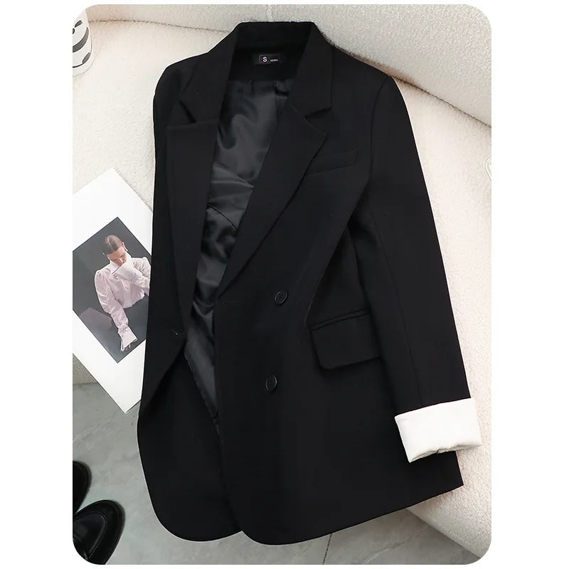 Fashion Elegant Solid Women Blazer Pantsuit Casual Vintage Chic Suit Jackets Wide Leg Pants 2 Pieces Set Female Outfits